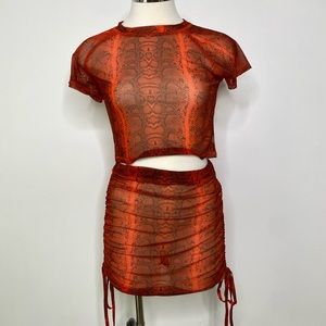 Mesh Snakeprint Skirt Set
